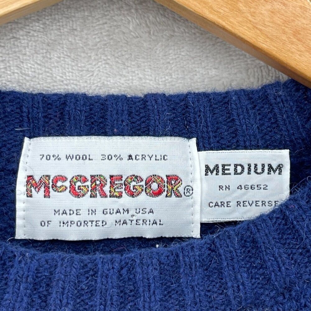 McGregor Vintage Pullover Wool Blend Argyle Blue Red Sweater USA Made - Picture 6 of 8